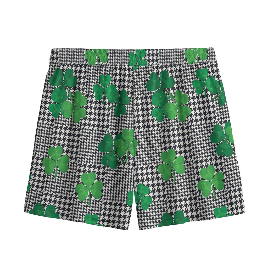 Shamrocks Houndstooth Pattern Print Mesh Shorts