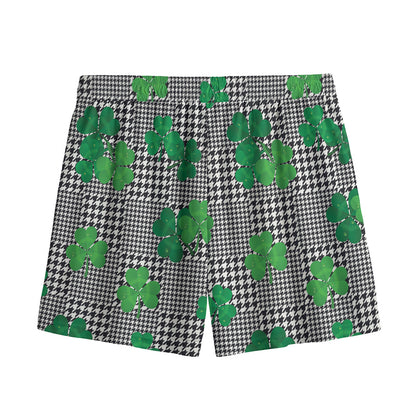 Shamrocks Houndstooth Pattern Print Mesh Shorts