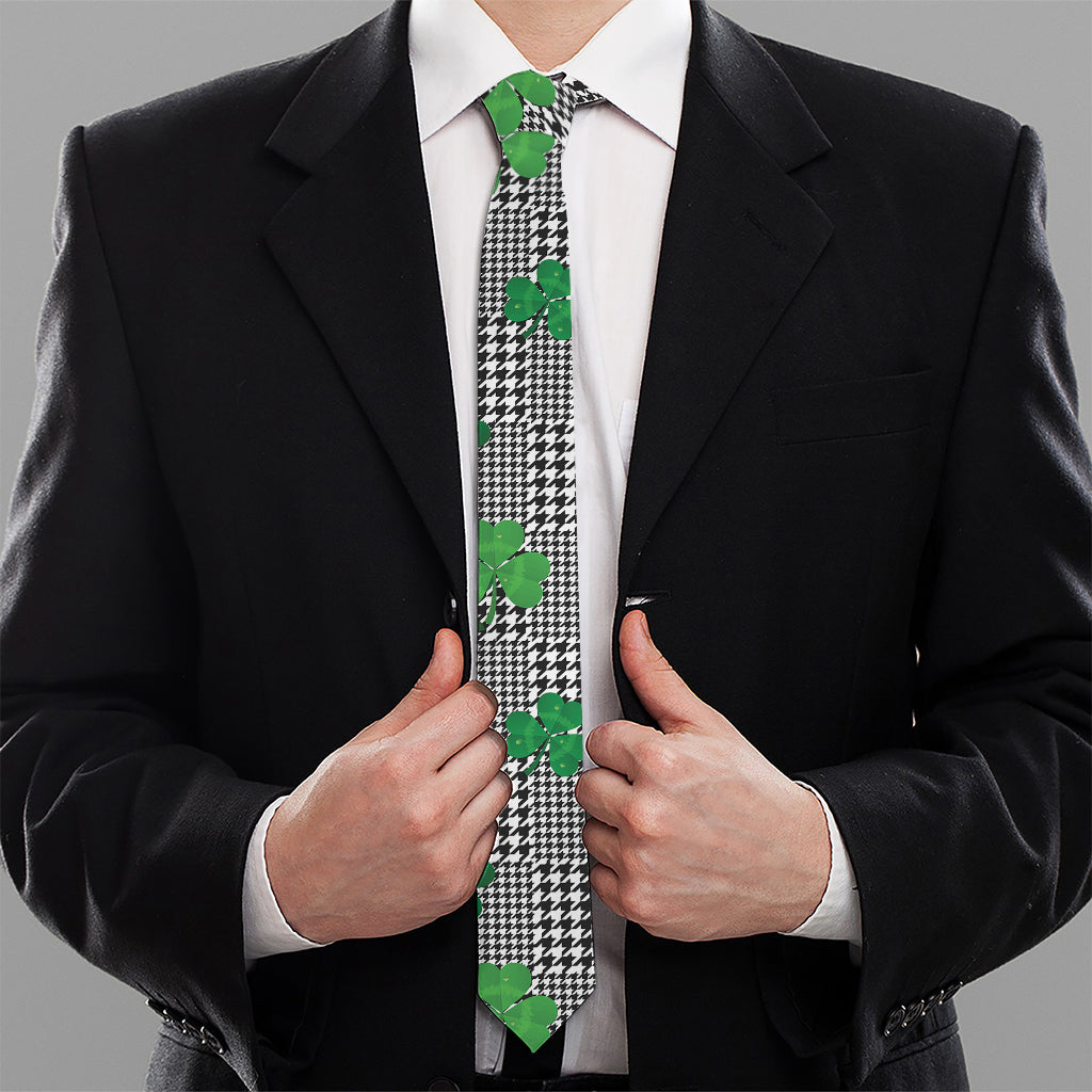 Shamrocks Houndstooth Pattern Print Necktie
