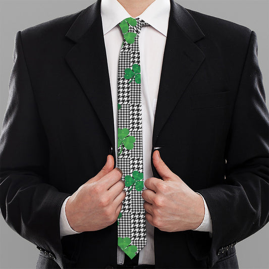 Shamrocks Houndstooth Pattern Print Necktie