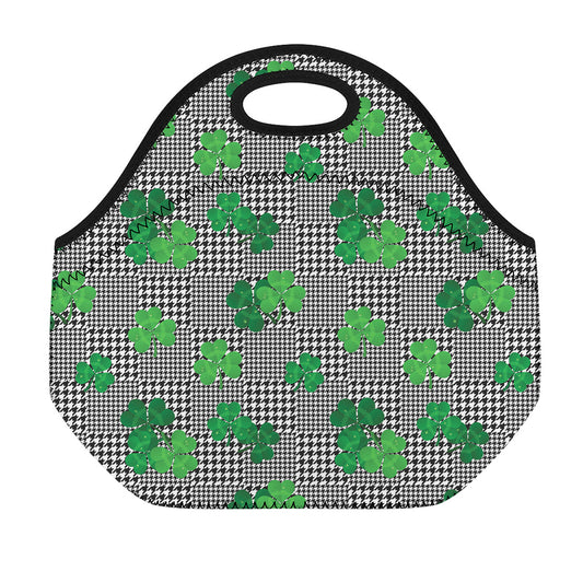 Shamrocks Houndstooth Pattern Print Neoprene Lunch Bag