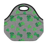 Shamrocks Houndstooth Pattern Print Neoprene Lunch Bag
