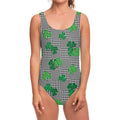 Shamrocks Houndstooth Pattern Print One Piece Swimsuit