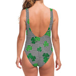 Shamrocks Houndstooth Pattern Print One Piece Swimsuit