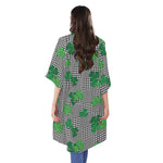 Shamrocks Houndstooth Pattern Print Open Front Beach Cover Up