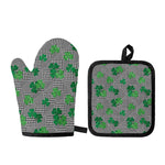 Shamrocks Houndstooth Pattern Print Oven Mitt And Pot Holder Set