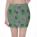 Shamrocks Houndstooth Pattern Print Pencil Mini Skirt
