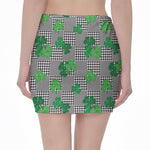 Shamrocks Houndstooth Pattern Print Pencil Mini Skirt