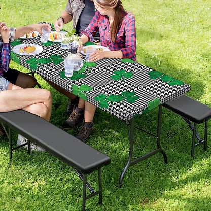 Shamrocks Houndstooth Pattern Print Picnic Table Cover