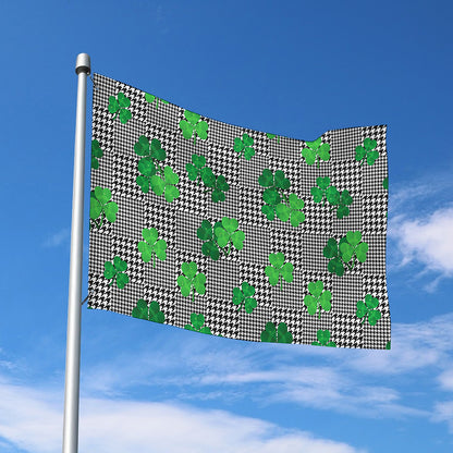Shamrocks Houndstooth Pattern Print Polyester Flag