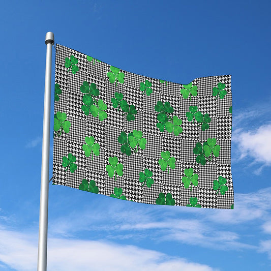 Shamrocks Houndstooth Pattern Print Polyester Flag