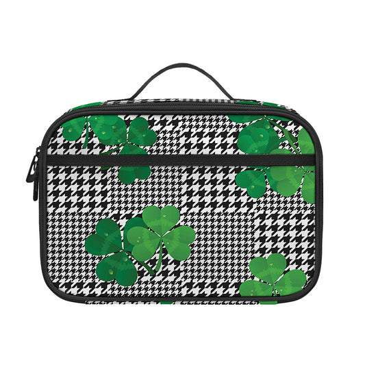 Shamrocks Houndstooth Pattern Print Portable Lunch Bag