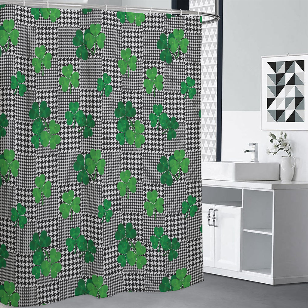 Shamrocks Houndstooth Pattern Print Premium Shower Curtain