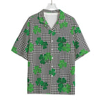 Shamrocks Houndstooth Pattern Print Rayon Hawaiian Shirt
