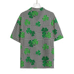 Shamrocks Houndstooth Pattern Print Rayon Hawaiian Shirt