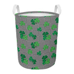 Shamrocks Houndstooth Pattern Print Round Laundry Basket