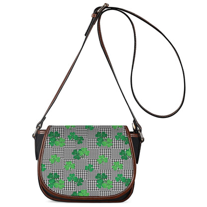 Shamrocks Houndstooth Pattern Print Saddle Bag