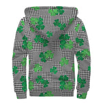 Shamrocks Houndstooth Pattern Print Sherpa Lined Zip Up Hoodie