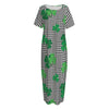 Shamrocks Houndstooth Pattern Print Short Sleeve Long Nightdress