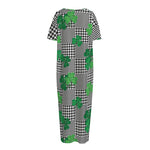 Shamrocks Houndstooth Pattern Print Short Sleeve Long Nightdress
