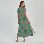 Shamrocks Houndstooth Pattern Print Short Sleeve Maxi Dress