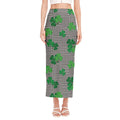 Shamrocks Houndstooth Pattern Print Side Slit Maxi Skirt