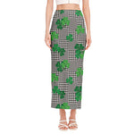 Shamrocks Houndstooth Pattern Print Side Slit Maxi Skirt