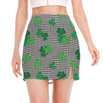 Shamrocks Houndstooth Pattern Print Side Slit Mini Skirt