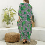 Shamrocks Houndstooth Pattern Print Silk V-Neck Kaftan Dress