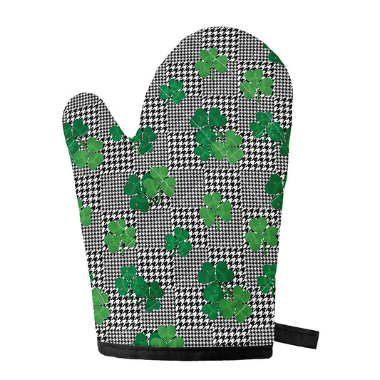 Shamrocks Houndstooth Pattern Print Single Oven Mitt