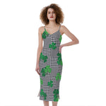 Shamrocks Houndstooth Pattern Print Slim Fit Midi Cami Dress