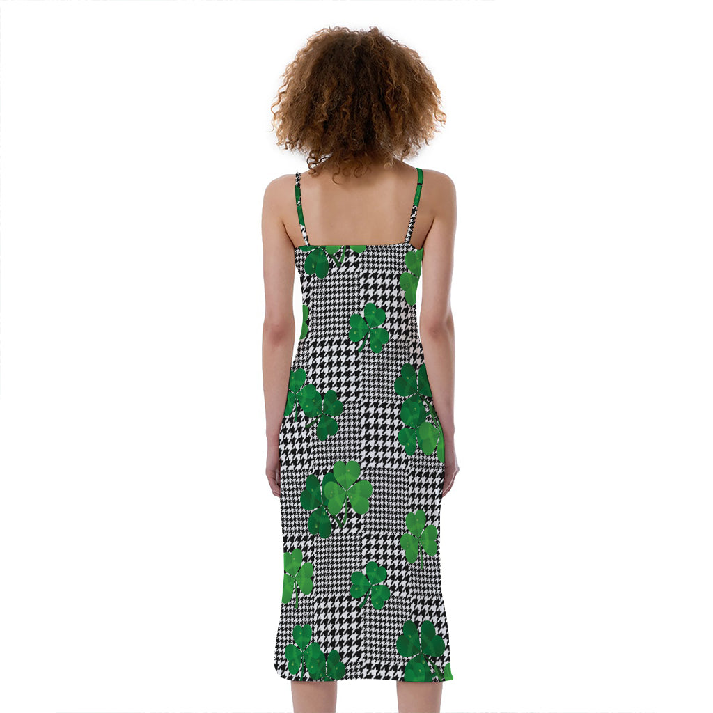 Shamrocks Houndstooth Pattern Print Slim Fit Midi Cami Dress