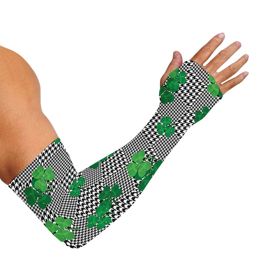 Shamrocks Houndstooth Pattern Print Sun Protection Arm Sleeves