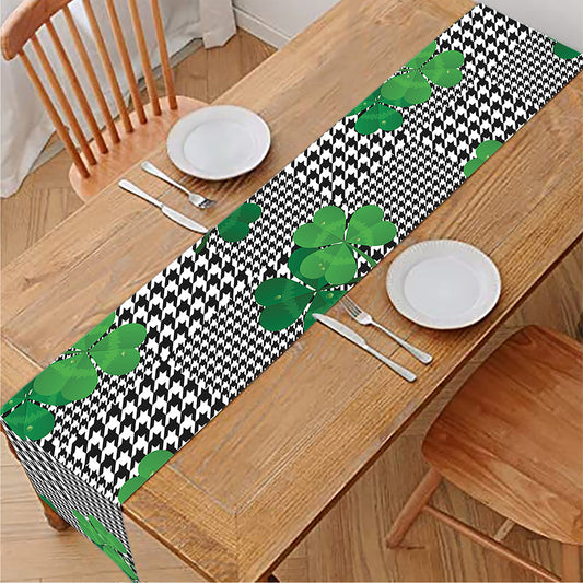 Shamrocks Houndstooth Pattern Print Table Runner