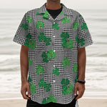 Shamrocks Houndstooth Pattern Print Textured Short Sleeve Shirt