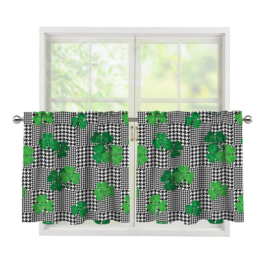 Shamrocks Houndstooth Pattern Print Tier Curtains