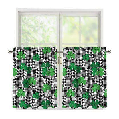 Shamrocks Houndstooth Pattern Print Tier Curtains