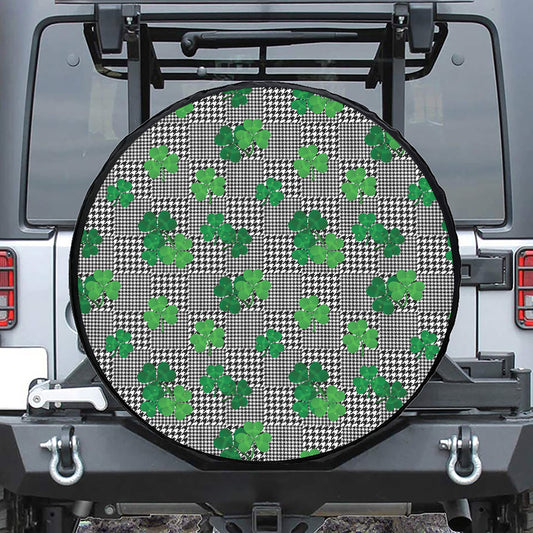 Shamrocks Houndstooth Pattern Print Tire Cover