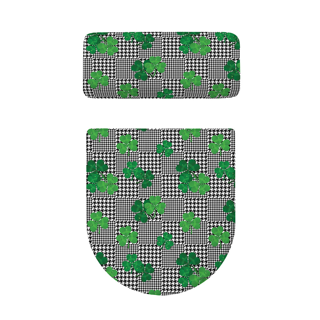 Shamrocks Houndstooth Pattern Print Toilet Lid And Tank Cover Set