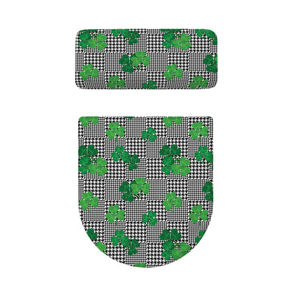 Shamrocks Houndstooth Pattern Print Toilet Lid And Tank Cover Set