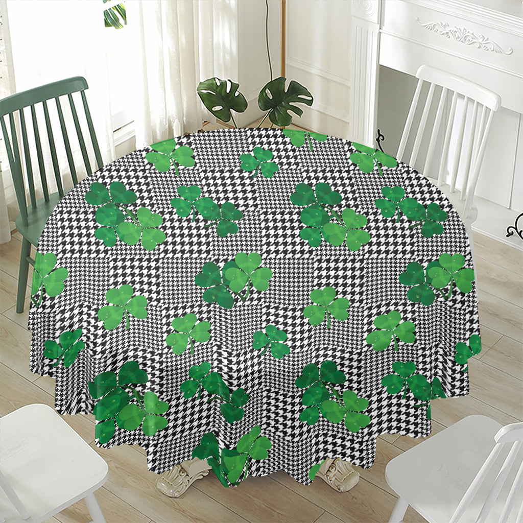 Shamrocks Houndstooth Pattern Print Waterproof Round Tablecloth