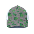 Shamrocks Houndstooth Pattern Print White Mesh Trucker Hat