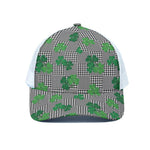 Shamrocks Houndstooth Pattern Print White Mesh Trucker Cap