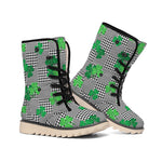 Shamrocks Houndstooth Pattern Print Winter Boots