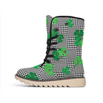 Shamrocks Houndstooth Pattern Print Winter Boots