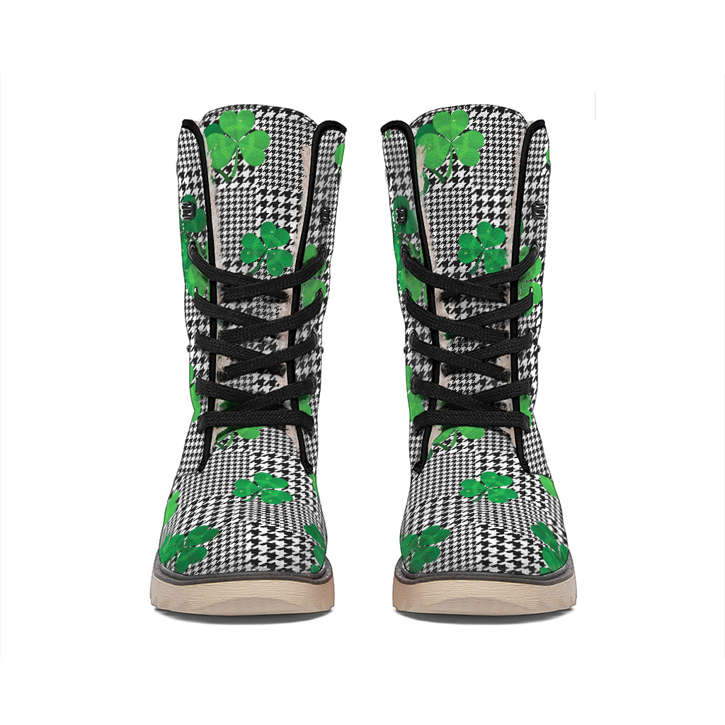 Shamrocks Houndstooth Pattern Print Winter Boots
