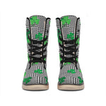 Shamrocks Houndstooth Pattern Print Winter Boots