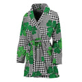 Shamrocks Houndstooth Pattern Print Women's Bathrobe