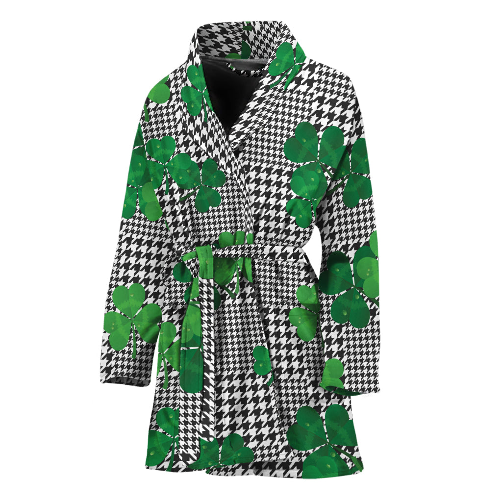Shamrocks Houndstooth Pattern Print Women's Bathrobe