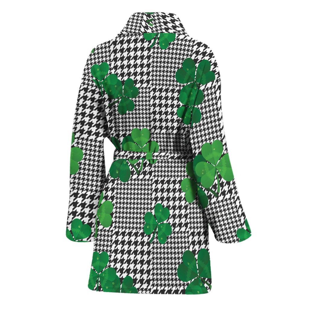 Shamrocks Houndstooth Pattern Print Women's Bathrobe